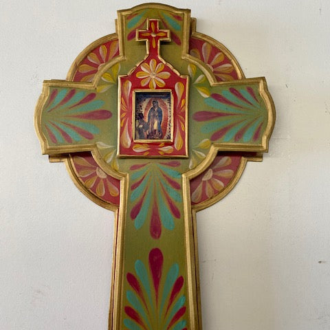 Mexican Cross with Virgin of Guadalupe Detail - Gaudy & Prim